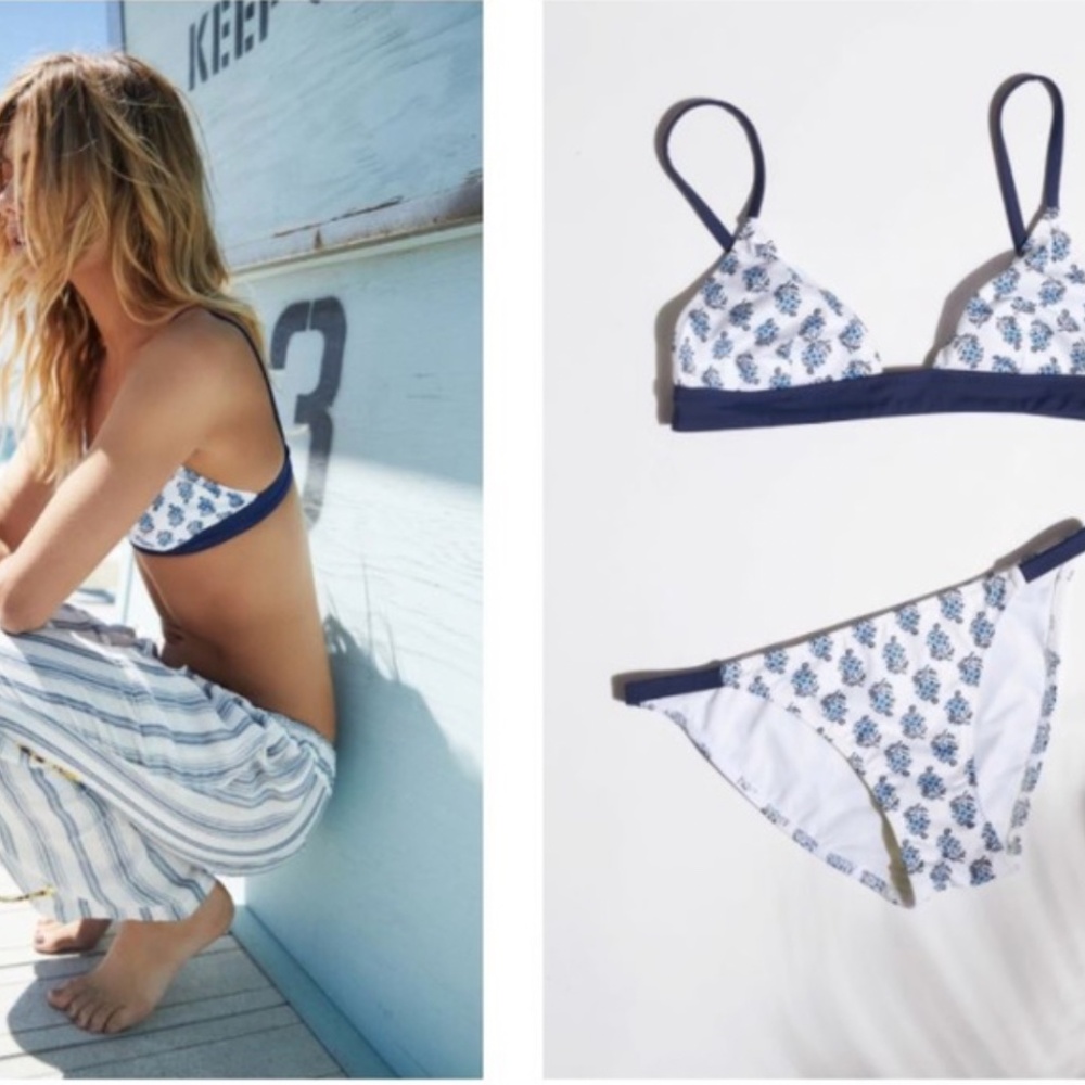❤️ JOIE a la plage solid and striped collab BIKINI blue floral white